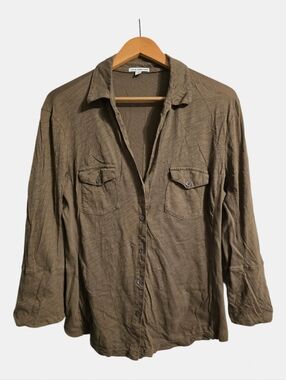 Standard James Perse Sheer Slub Side Panel Shirt Women's 4 Olive Quiet Luxury